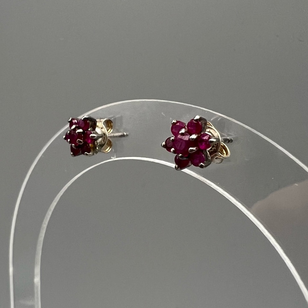 Ruby And Sterling Flower Stud Earrings - image 4